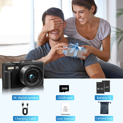 Saneen 5K 75MP Digital Camera Wifi Autofocus Vlogging Camera for YouTube 3" 180° Flip Screen Travel Video Cameras for Photography with 18X Zoom, 32GB Card