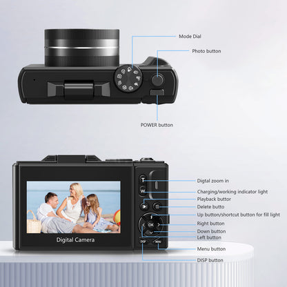 Saneen 5K 75MP Digital Camera Wifi Autofocus Vlogging Camera for YouTube 3" 180° Flip Screen Travel Video Cameras for Photography with 18X Zoom, 32GB Card