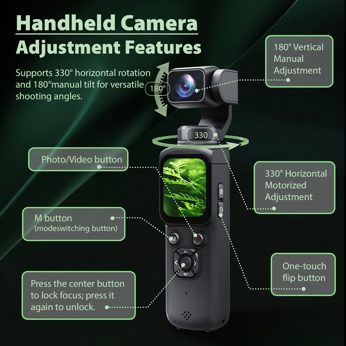 Saneen 4K Vlogging Camera 75MP Handheld Cameras Touchscreen Pocket Video Recorder with 330° Rotating Lens Face Tracking Camera with Tripod & 16GB Card