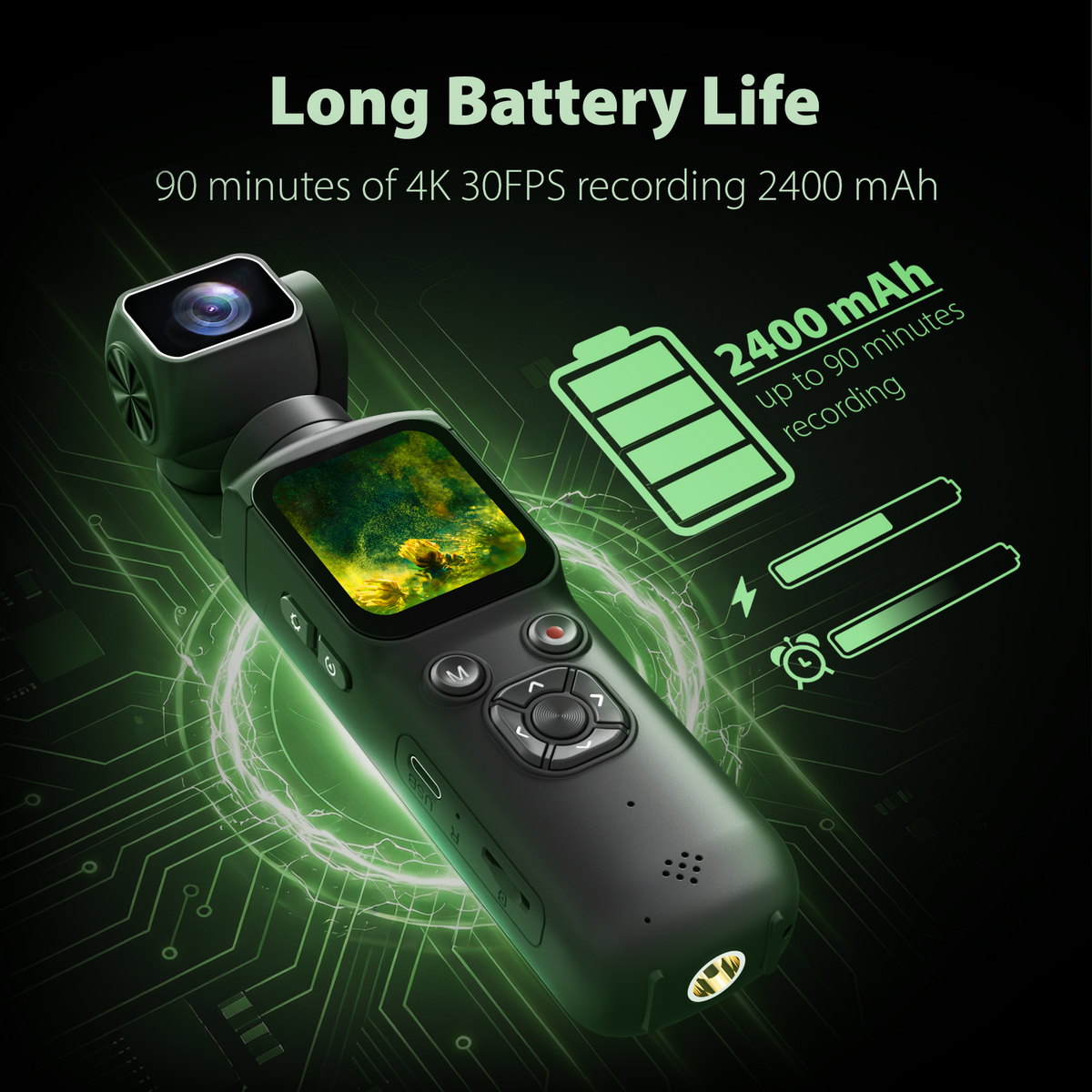 Saneen 4K Vlogging Camera 75MP Handheld Cameras Touchscreen Pocket Video Recorder with 330° Rotating Lens Face Tracking Camera with Tripod & 16GB Card
