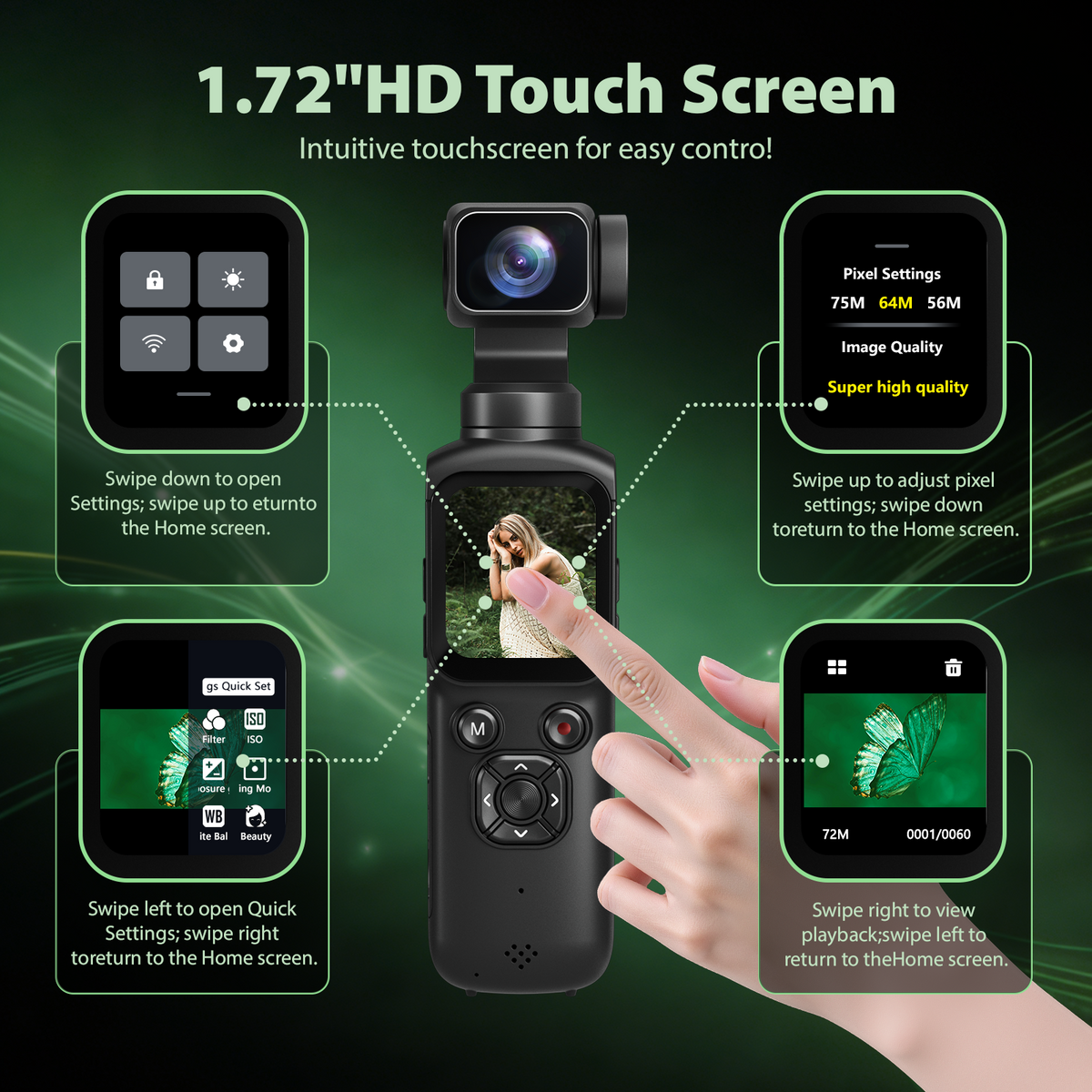 Saneen 4K Vlogging Camera 75MP Handheld Cameras Touchscreen Pocket Video Recorder with 330° Rotating Lens Face Tracking Camera with Tripod & 16GB Card