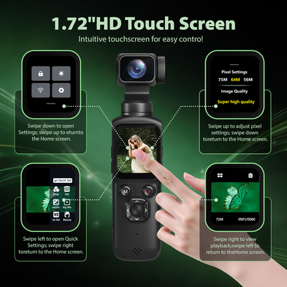 Saneen 4K Vlogging Camera 75MP Handheld Cameras Touchscreen Pocket Video Recorder with 330° Rotating Lens Face Tracking Camera with Tripod & 16GB Card