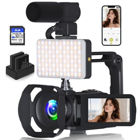 Saneen 8K Video Camera Camcorder 48MP Vlogging Camera for Youtube 3" Touch Screen IR Night Vision 18X Zoom, Microphone, Handhold Stabilizer, 32GB Card