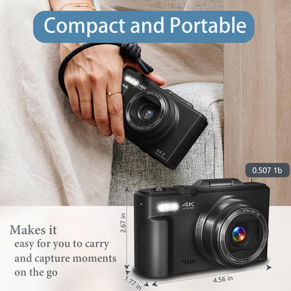 Saneen 4K Digital Camera for Photography 64MP Vlogging Camera for YouTube Autofocus Cameras for Beginners with 3'' 180° Flip Screen 18X Digital Zoom & 32GB SD Card