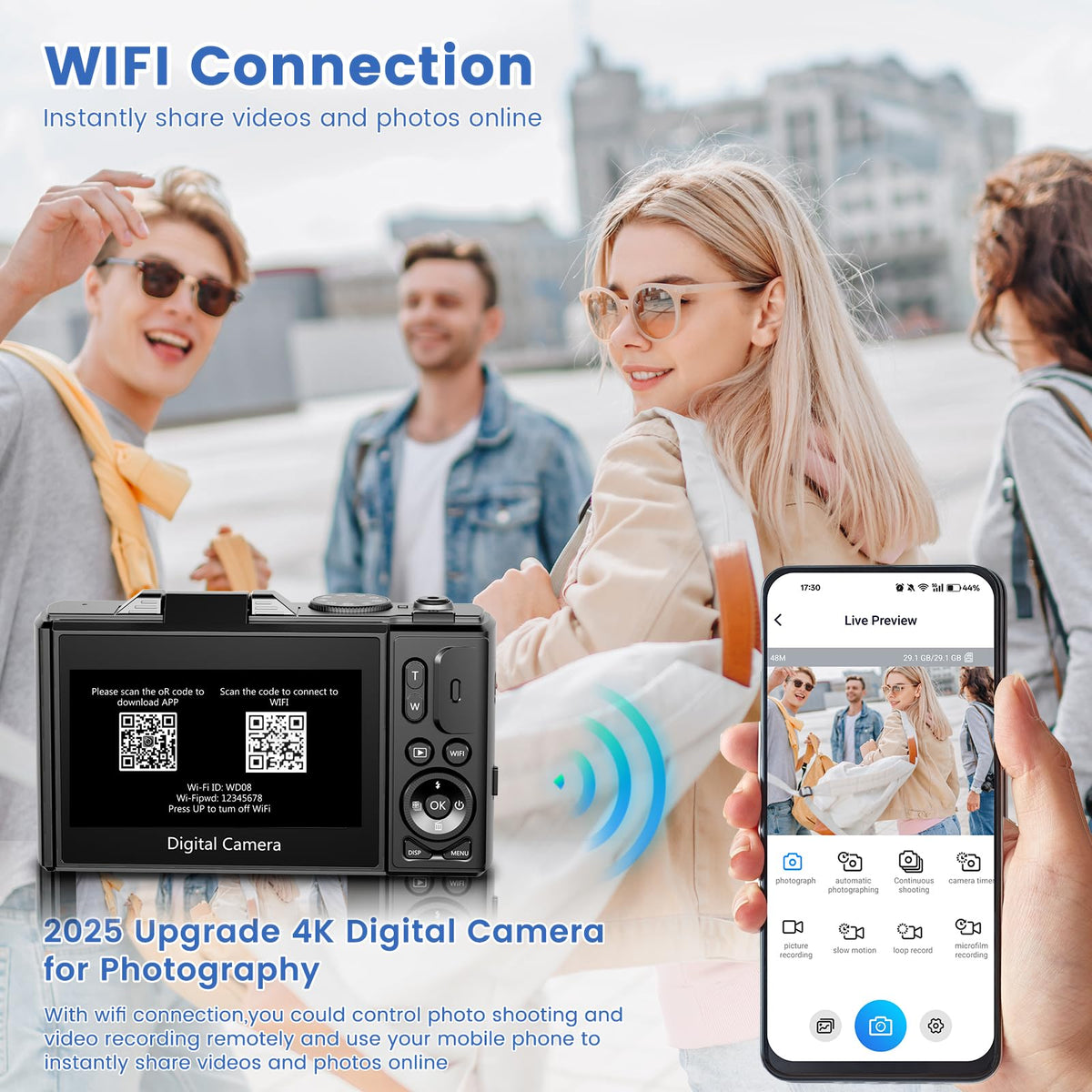 Saneen 4K Digital Camera for Photography 64MP Vlogging Camera for YouTube Autofocus Cameras for Beginners with 3'' 180° Flip Screen 18X Digital Zoom & 32GB SD Card