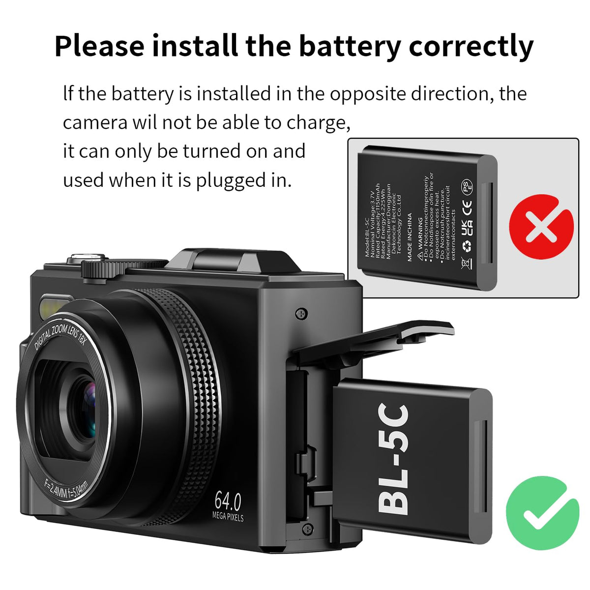Saneen 4K Digital Camera for Photography 64MP Vlogging Camera for YouTube Autofocus Cameras for Beginners with 3'' 180° Flip Screen 18X Digital Zoom & 32GB SD Card