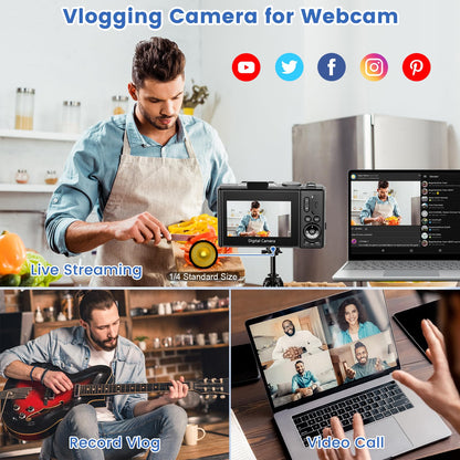 Saneen 4K Digital Camera for Photography 64MP Vlogging Camera for YouTube Autofocus Cameras for Beginners with 3'' 180° Flip Screen 18X Digital Zoom & 32GB SD Card